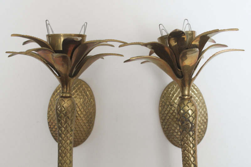 photo of pair of huge brass palms wall candle sconces 80s vintage art deco Miami style!  #7